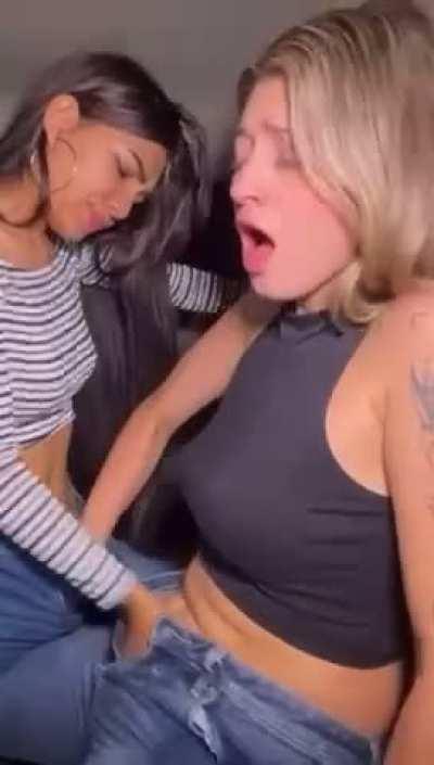 Asian Fingering Jeans Lesbian Wet Pussy White Girl Porn GIF