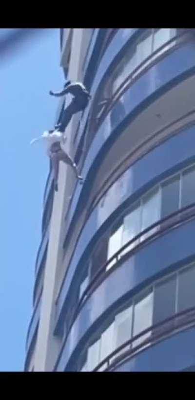 you be the judge : did the guy drop her or did she jump before he caught her?