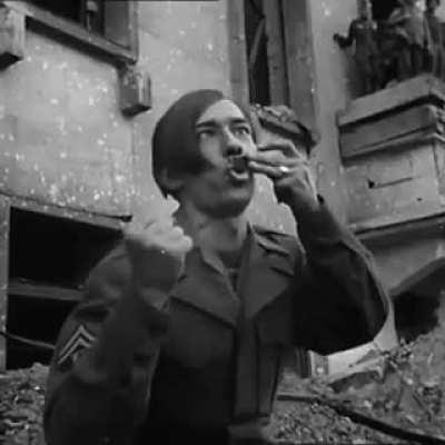 Allied troops mock Hitler's speeches after the fall of Berlin, circa 1940s