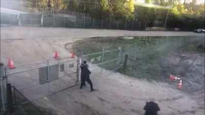 ‘Stop Cop City’ rioters in Atlanta attacking police officers with a barrage of fireworks and projectiles as officers retreat to safety.