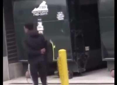 trying to steal a backpack and run