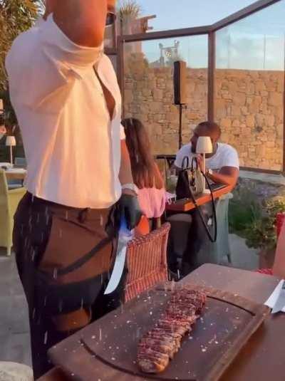 POV: Salt Bae cooks your steak, and starts to feed your date