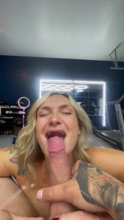 She likes to get her protein intake the old fashioned way: by letting her personal trainer fuck her throat and drinking his cum