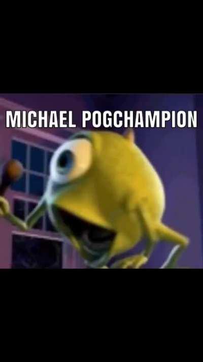 Michael Wazowski does the “pogchamp” (poggers lmao) Twitch emote