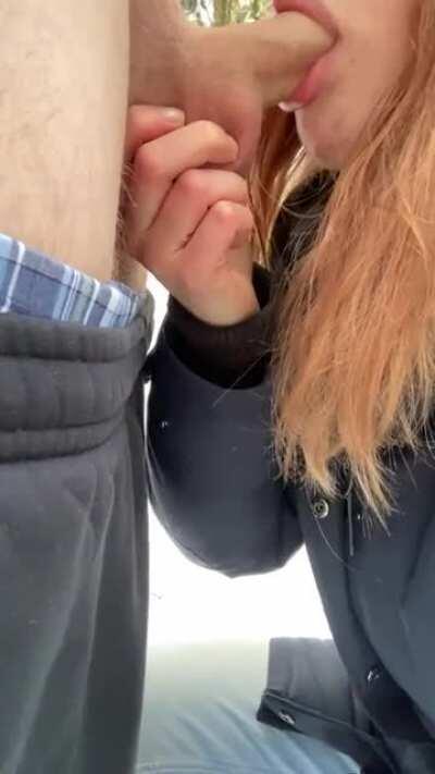 I like to suck my bf‘s cock outdoors. Do you like watching us? [OC]