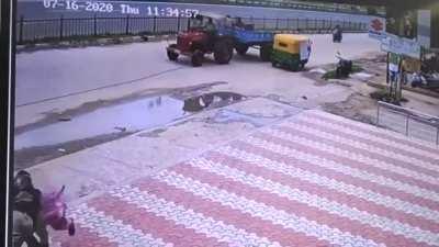 Man flung into the air by hanging wire, crashes into woman