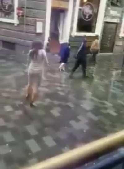 Woman tries hitting bouncer