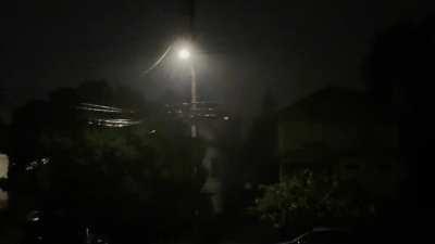 Rain outside my window. Has good audio of water plopping on metal surface.