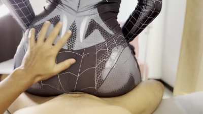 She in her spider suit wanted to fuck uncontrollably.