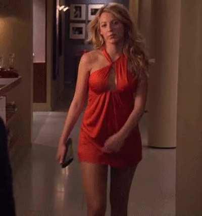 Blake looks lovely in a little red dress!
