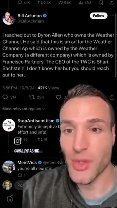 Billionaire Bill Ackman and StopAntisemitism work together to take down a random weather app ad that featured a keffiyeh