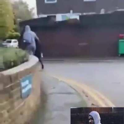 Security Video - the moment a schoolgirl was abducted this morning - he later put his jacket on her to cover her school uniform (London, England)