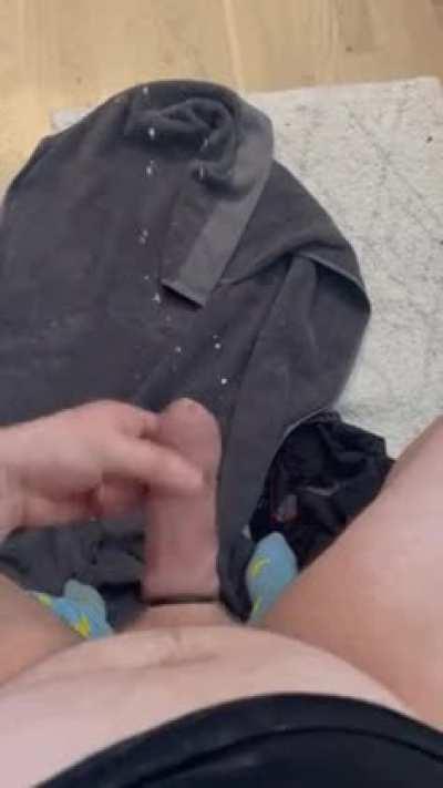Too much pressure for towel to catch my cumshot haha
