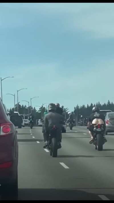 WCGW lane splitting and popping wheelies with 20+ of your friends in heavy traffic over a bridge?