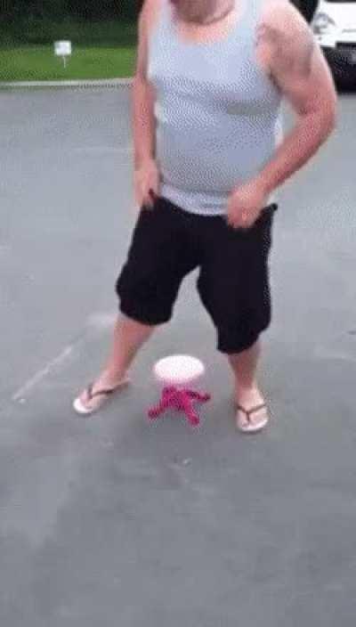 To sit on a plastic baby stool