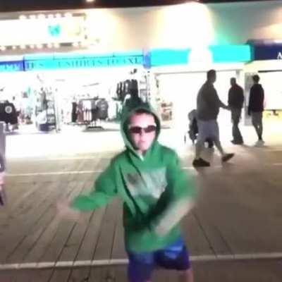 Absolute Chad shows reporter his moves.