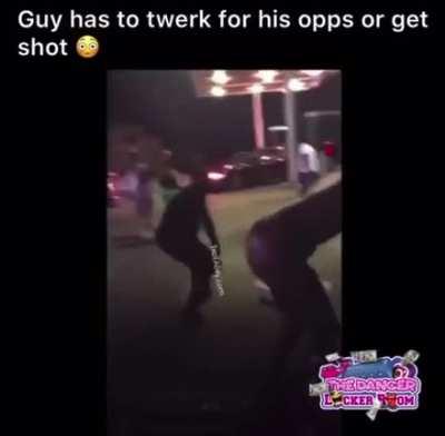 Guy forced to get naked and twerk after stealing money