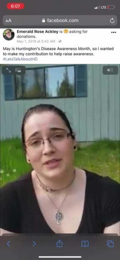 Strange video of @ticsandroses claiming to have 😃 Huntington’s Disease 😃 in 2019. I spy a pattern of illness faking for attention 👀