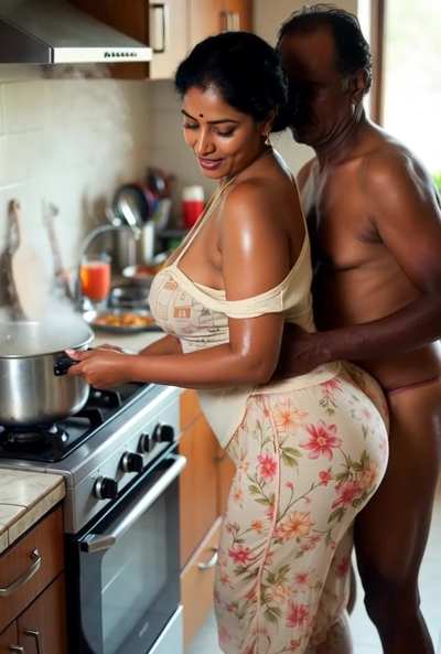 Homely mom in steamy kitchen