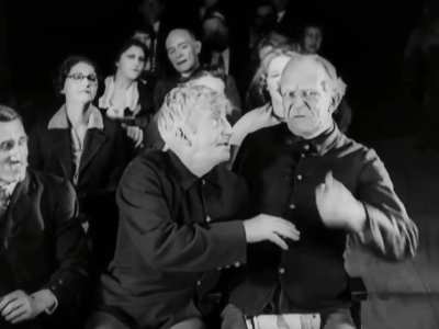 Buster Keaton, Joe Roberts, Monte Collins, Joe Murphy, and Jess Weldon in The Playhouse from 1921.