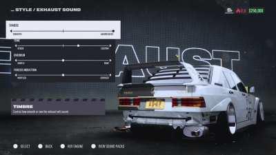 First look at NFS Unbound menus and the exhaust sound modifier menu