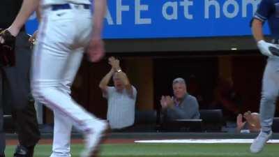 [Highlight] The Rangers put together a perfect relay throw to nab Josh Lowe at the plate!