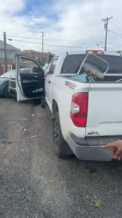 Possibly drunk guy crashes his truck and attempts to blame invisible black dude