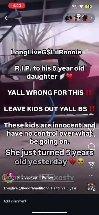 Dam smfh RIP to hoodfame lil Ronnie & his 5 year old daughter