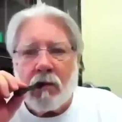 Old man takes a fat juul rip