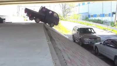 Driver attempts to take on 45 degree slope