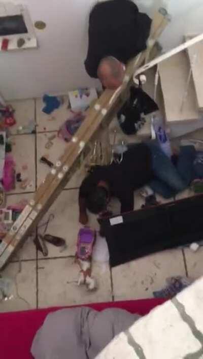 Live electricity and an unbalanced ladder. What could go wrong?