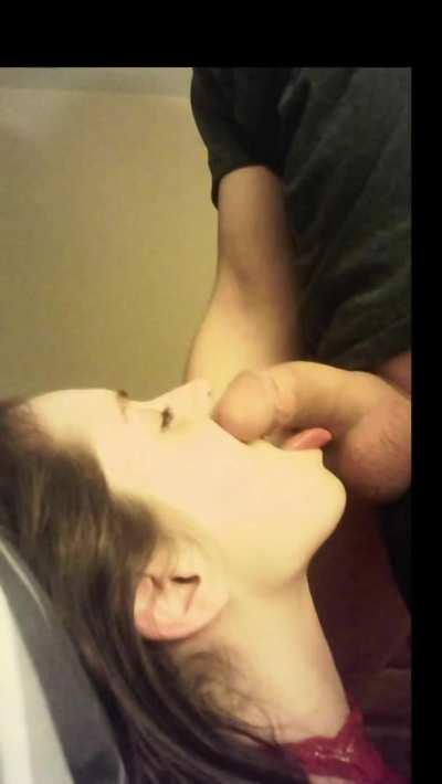 Amateur teasing that bulge and cock to start a blowjob