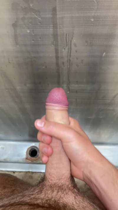 Big load in public bathroom 