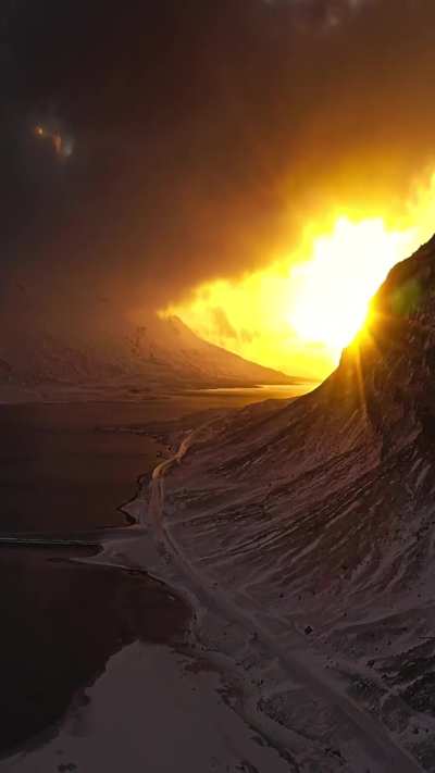 Winter sunset behind the mountain