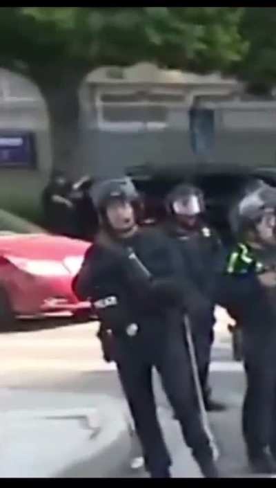 Slow motion of LAPD officer deliberately shooting an Australian reporter