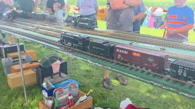 Basset Lowke mogul steamed up with American rolling stock.