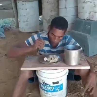 dog attacks guy eating