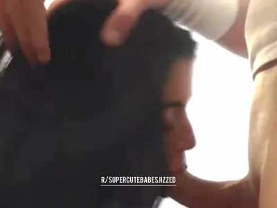 Long Haired Cute Euro Brunette Takes 2 Facials 💦 (Extended Clip in Comments)