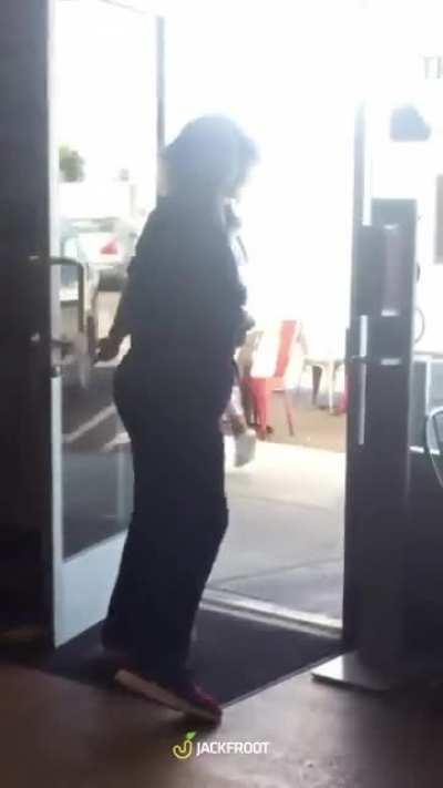 Karen who was politely asked to wear a mask refused to and spit towards the employee. Luckily there was a plexiglass shield to prevent the workers from getting spit on.