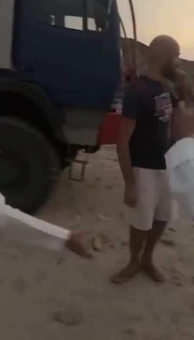 Video of Saudis who don’t speak English trying to warn German tourists to stay wary of dangerous flash flood current in the area