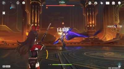 Amber vs Level 90 Childe (No Team, No Resonance, No Buffs, No Food, No Hit)