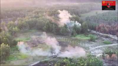 Ukrainian BMP-2 shooting at Russian positions - northeast of Kupyansk