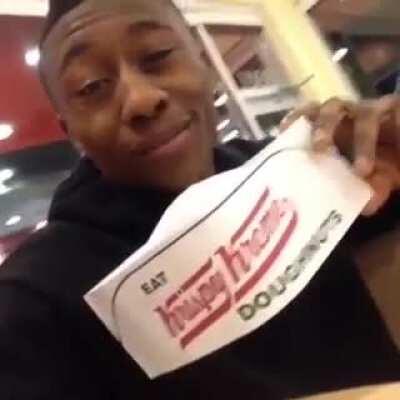 When your local Krispy Kreme becomes a gymnastics meet for 3 seconds.