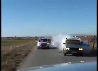 Lighting fireworks in a moving vehicle