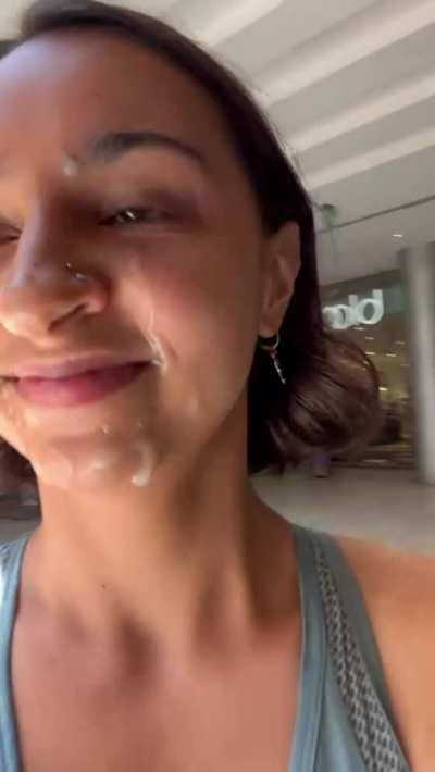 My first public cumwalk right after getting caught fucking in changing rooms