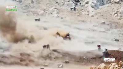 Several Syrian soldiers got attacked by Syrian rebel shaheen fpv drones and several military equipment got destroyed, today.