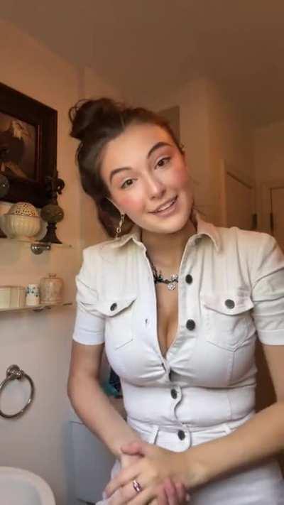 Getting her makeup on and talking science