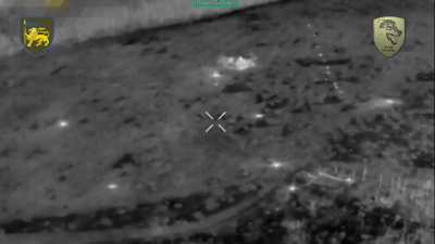 A large russian infantry assault group was hit by Ukrainian cluster munition strikes, mortar drops, drones, and small arms fire near Yampolivka, Donetsk region. Filmed by Ukrainian drones of the 60th Mechanized Brigade. January 2025