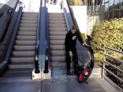 Unicycling on an escalator