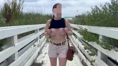 Friendly stroll to the beach looking for fellow pervs [GIF]